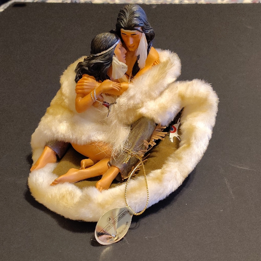 Vintage Native American Couple Figurine with Fur Blanket